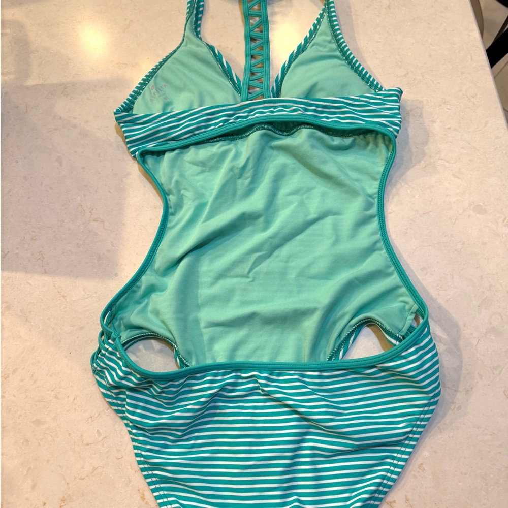 Athleta Teal Striped One Piece Swimsuit - Picture 4 of 4